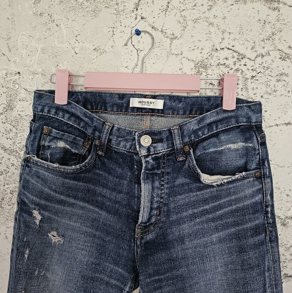 Moussy Vintage Glendele Distressed Tapered Raw Hem Ankle Skinny Denim Jeans - Picture 4 of 13